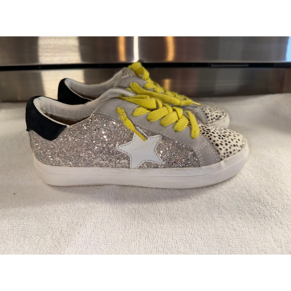 VINTAGE HAVANA Hailey Washed Glitter Size 6.5 Silver-Sneakers Women's
